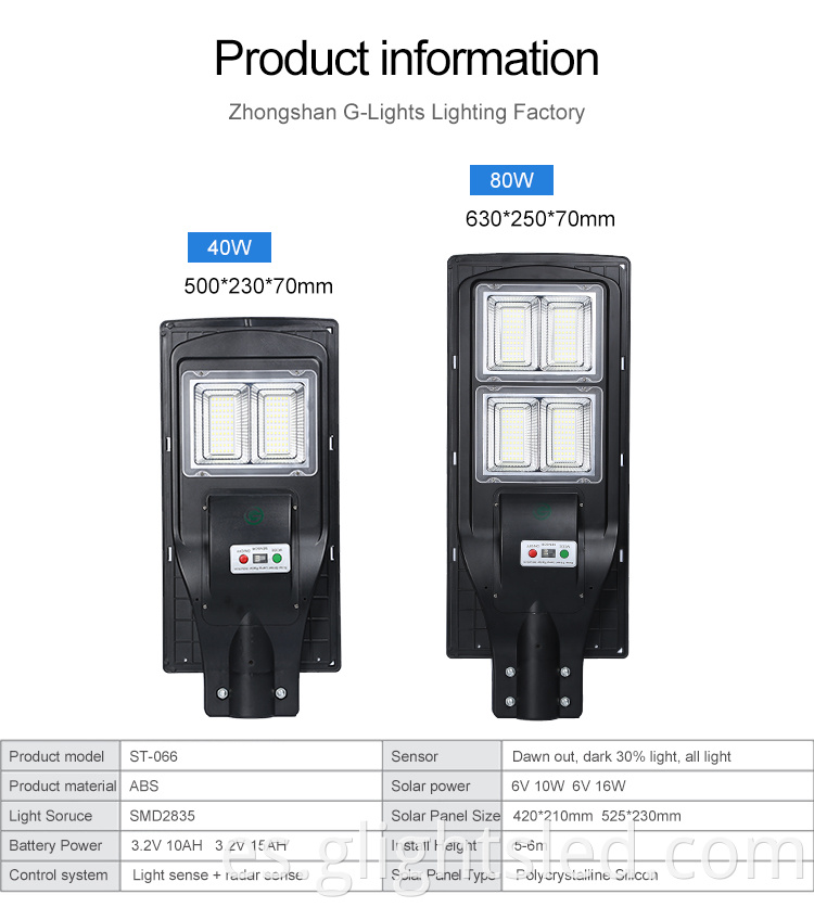 Precio de fábrica Aluminio IP65 impermeable al aire libre 40 80 vatios Integrados todo en una luz solar